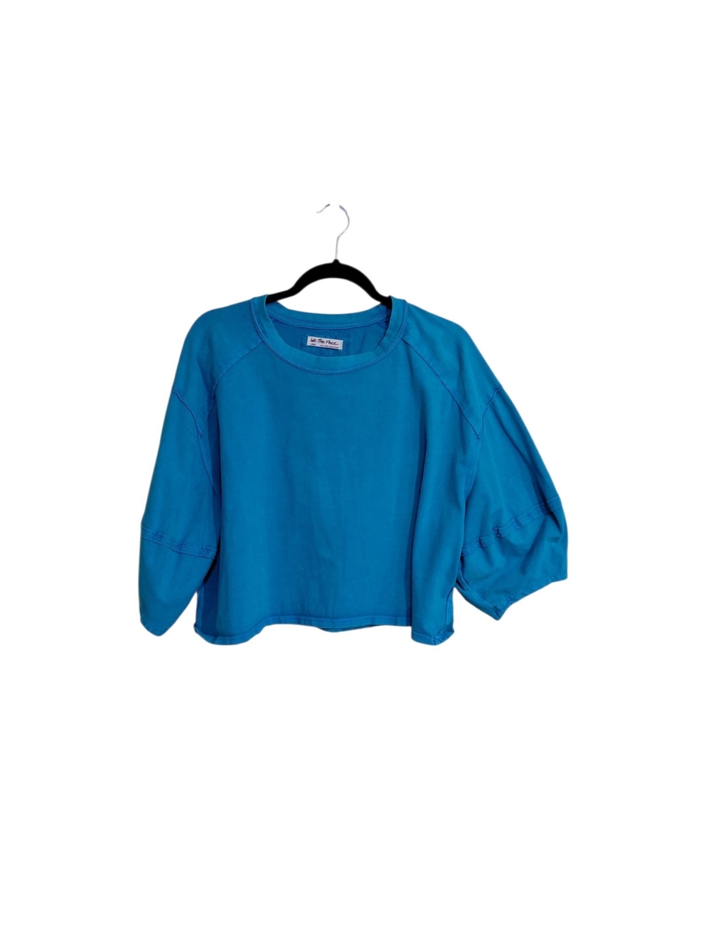 We The Free Teal Blue Cropped Balloon-Sleeve Pullover